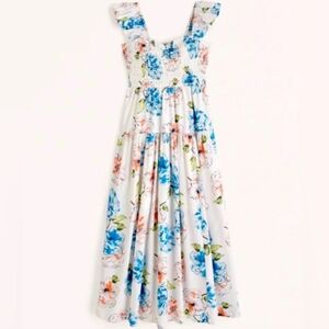 Abercrombie & Fitch Smocked Floral Flutter Sleeve Floral Midi Dress XS